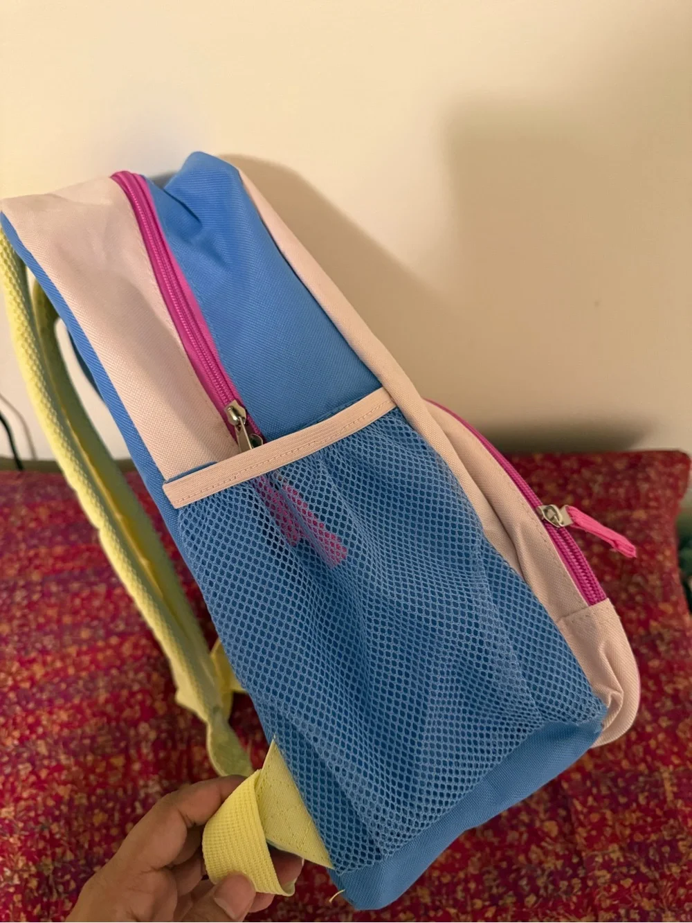 Old Navy Pink, Blue & Yellow Kids Backpack with Rainbow Pocket